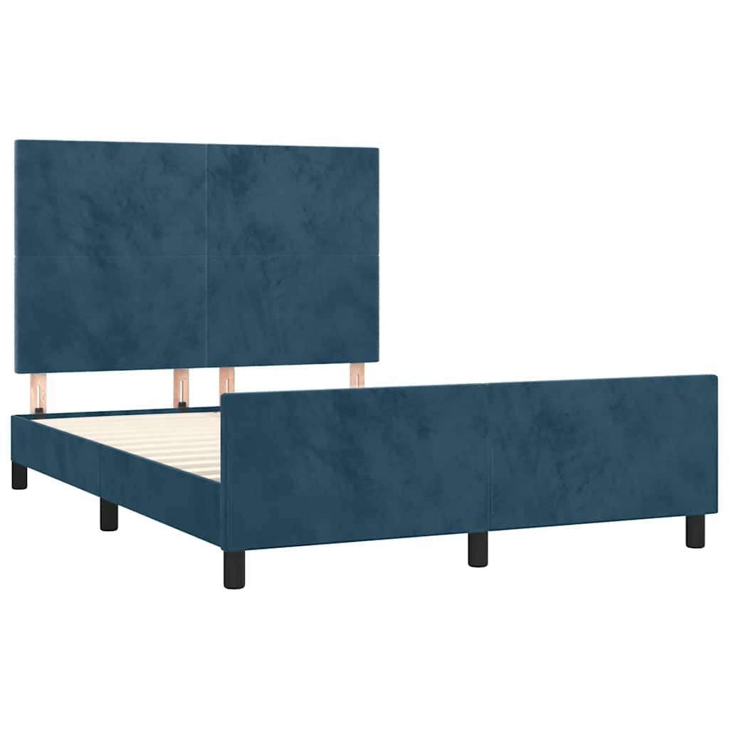 Cadre de lit sans matelas bleu foncé 140x190 cm velours - XIOS