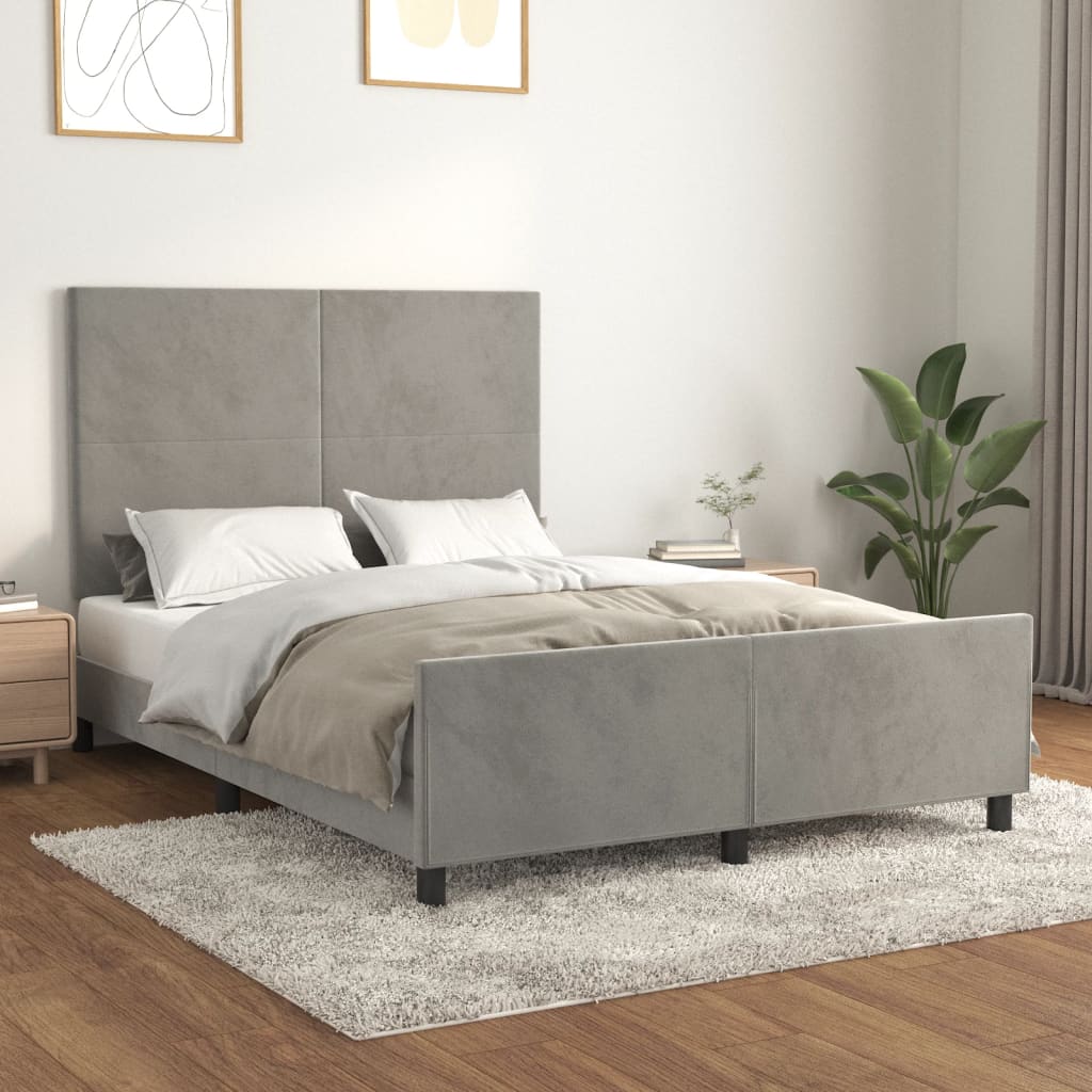Cadre de lit sans matelas gris clair 140x200 cm velours - XIOS