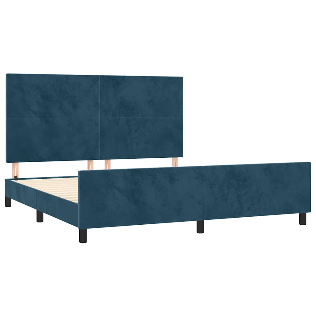 Cadre de lit sans matelas bleu foncé 160x200 cm velours - XIOS