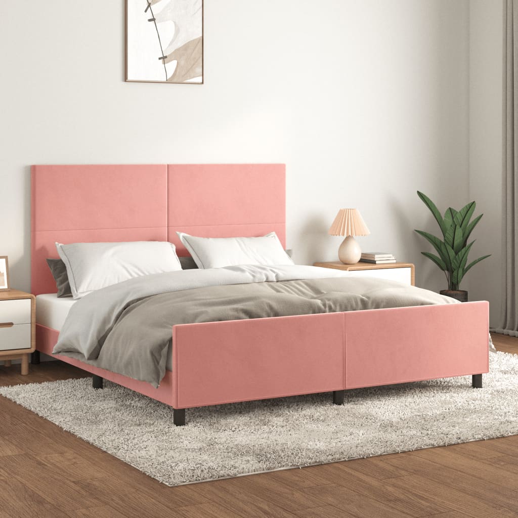 Cadre de lit sans matelas rose 160x200 cm velours - XIOS