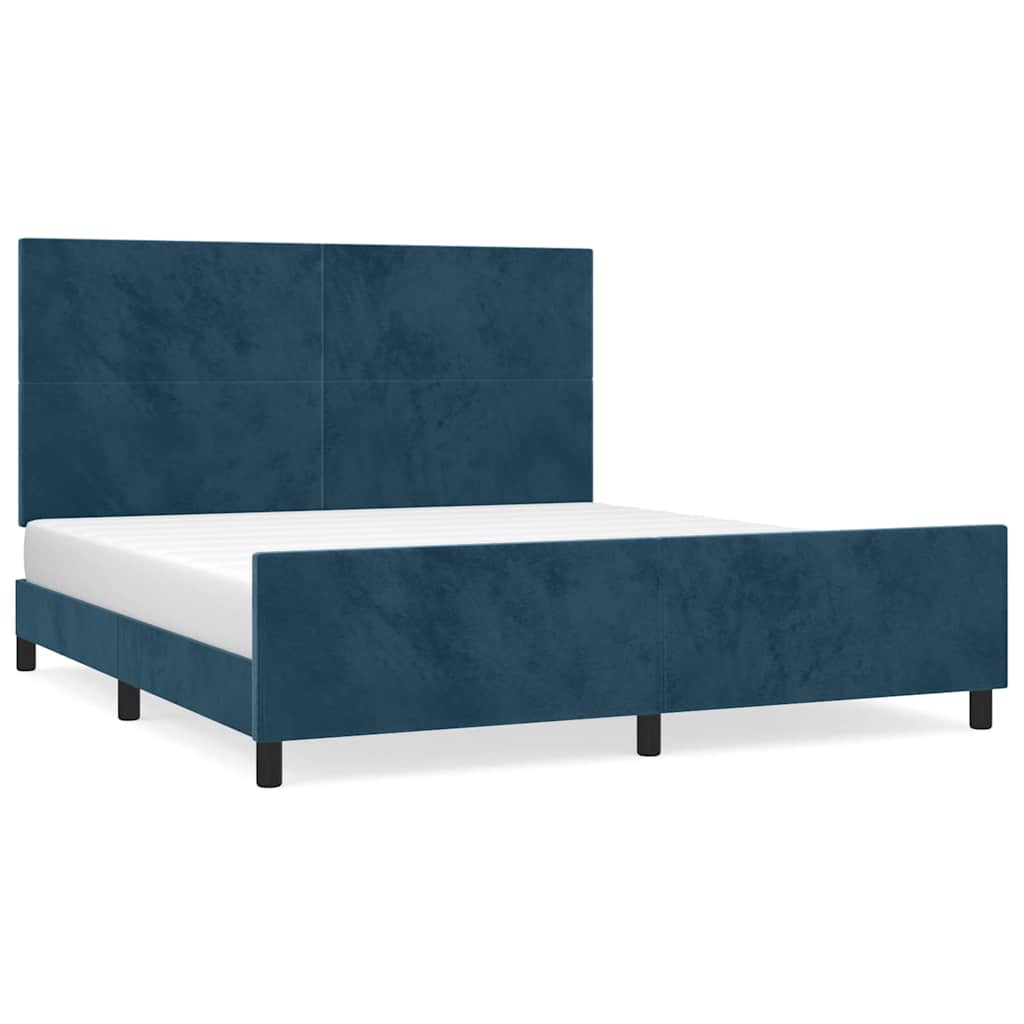 Cadre de lit sans matelas bleu foncé velours
