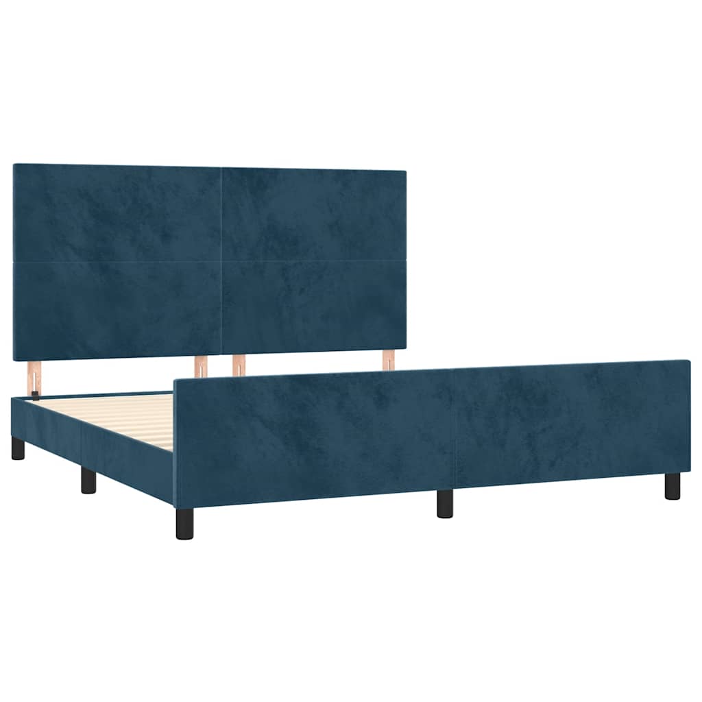 Cadre de lit sans matelas bleu foncé velours