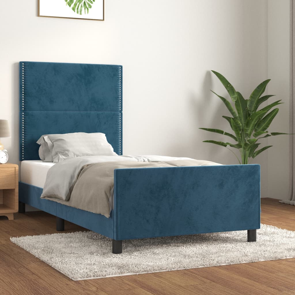Cadre de lit sans matelas bleu foncé 80x200 cm velours - XIOS