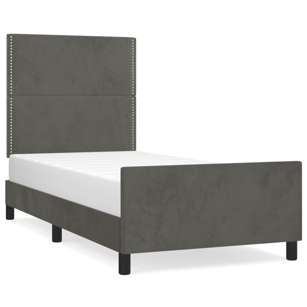 Cadre de lit sans matelas gris foncé 90x190 cm velours - XIOS