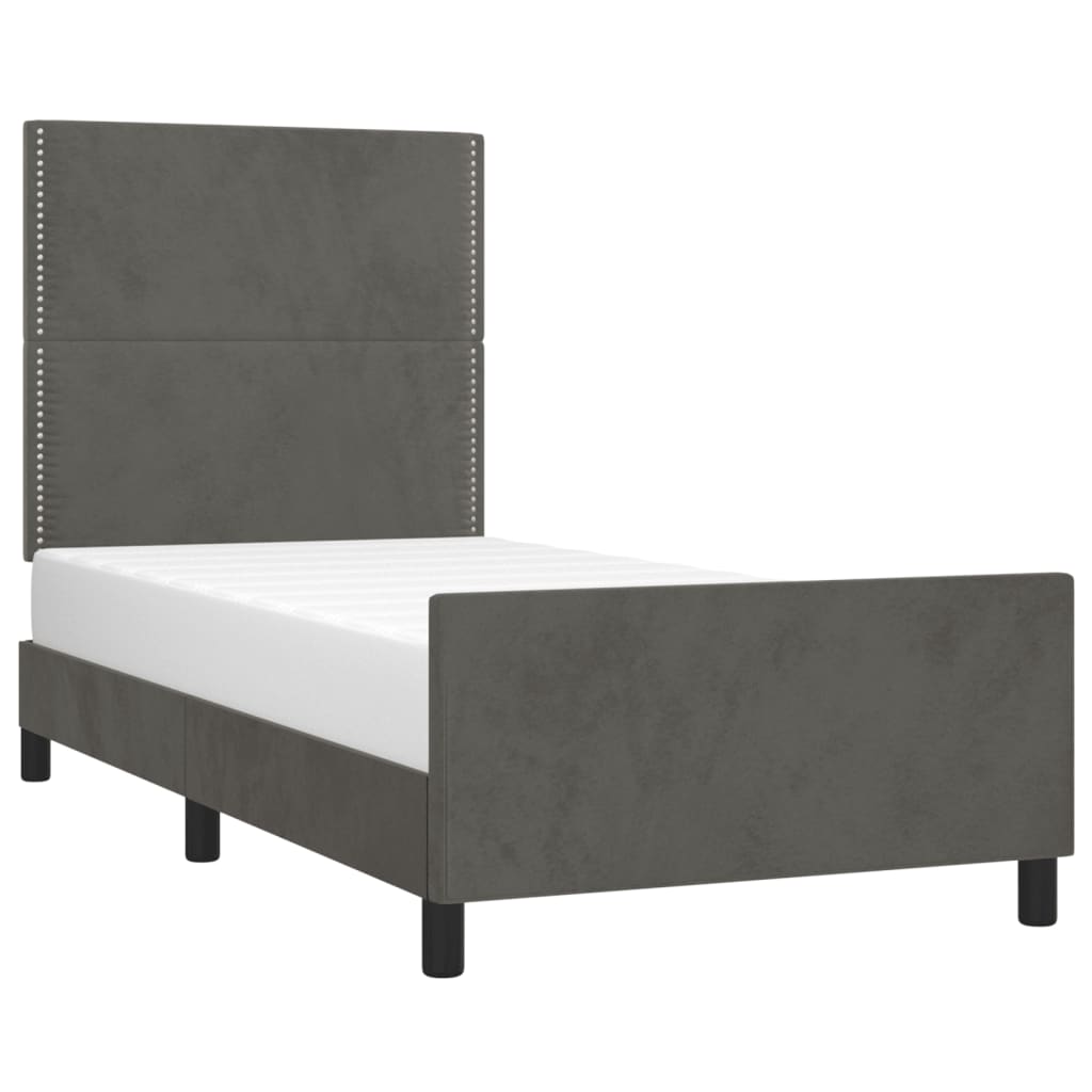 Cadre de lit sans matelas gris foncé 90x190 cm velours - XIOS