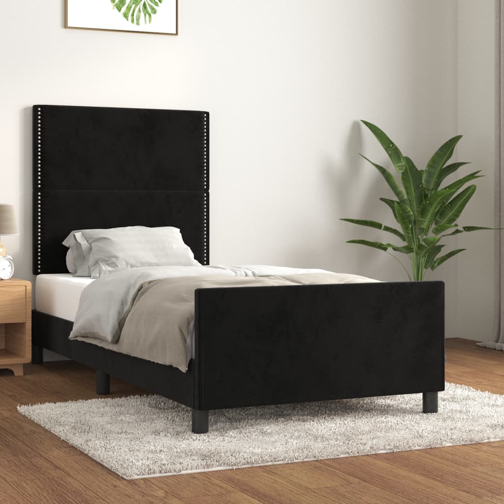 Cadre de lit sans matelas noir 90x190 cm velours - XIOS
