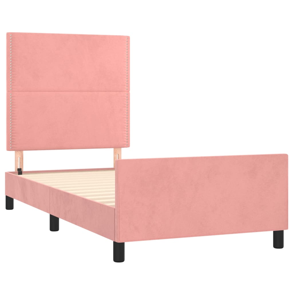 Cadre de lit sans matelas rose 90x190 cm velours - XIOS