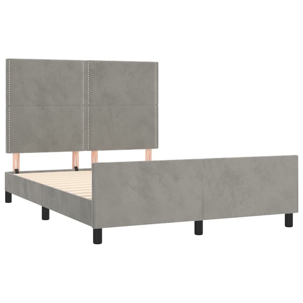 Cadre de lit sans matelas gris clair 140x190 cm velours - XIOS