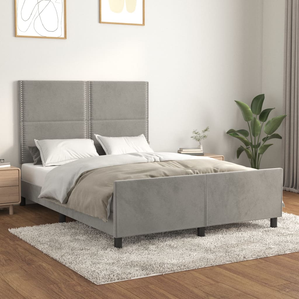 Cadre de lit sans matelas gris clair 140x190 cm velours - XIOS