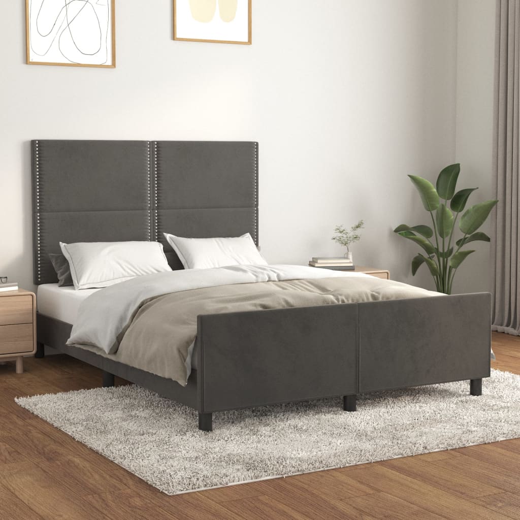 Cadre de lit sans matelas gris foncé 140x190 cm velours - XIOS