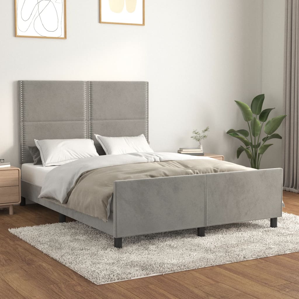 Cadre de lit sans matelas gris clair 140x200 cm velours - XIOS