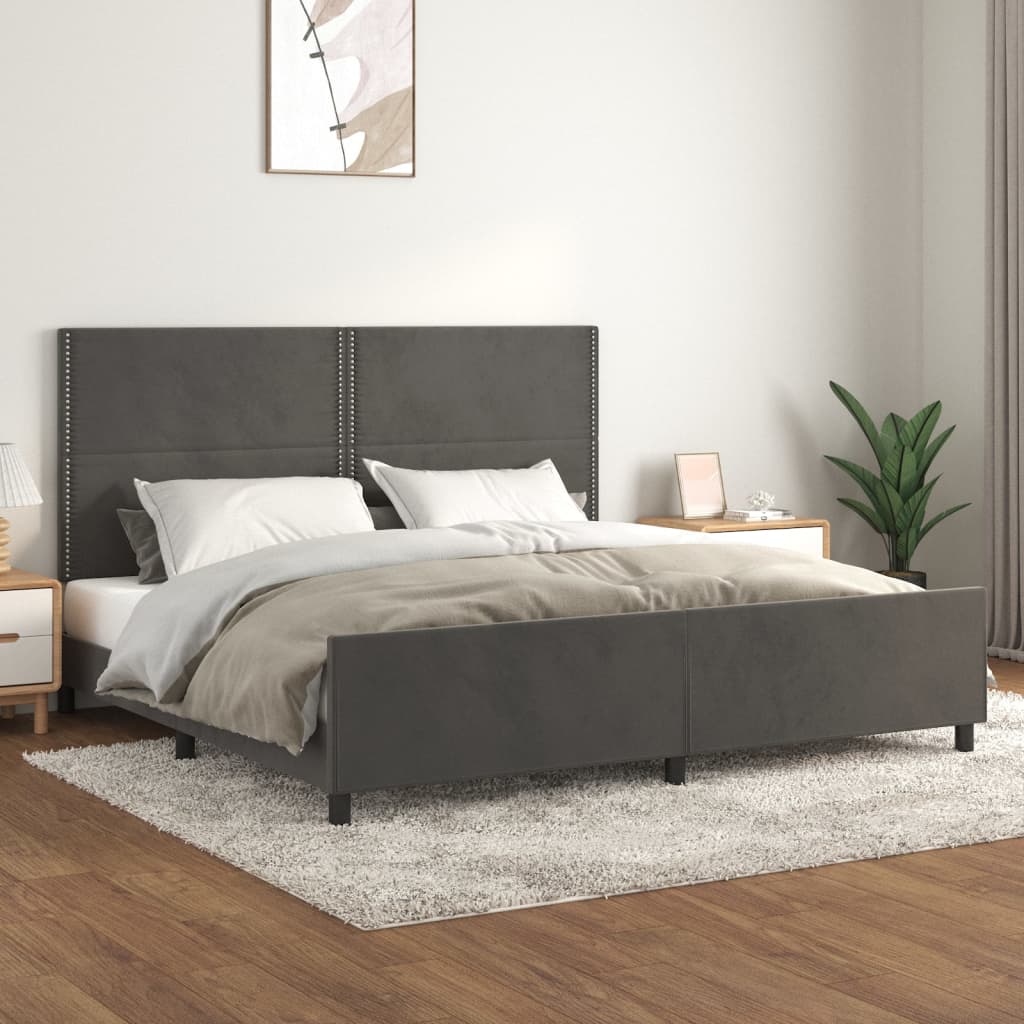 Cadre de lit sans matelas gris foncé 200x200 cm velours - XIOS
