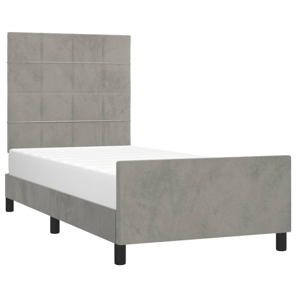 Cadre de lit sans matelas gris clair 90x190 cm velours - XIOS