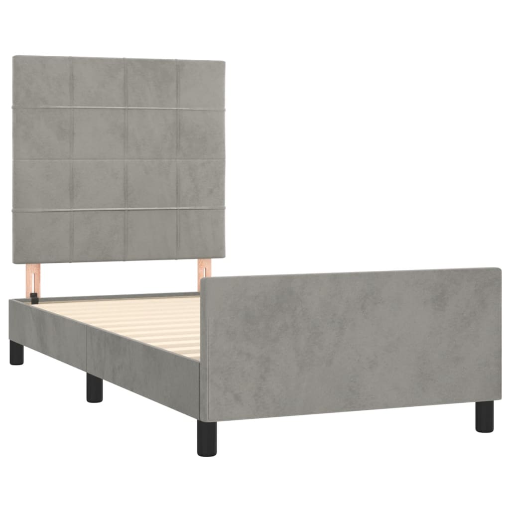 Cadre de lit sans matelas gris clair 90x190 cm velours - XIOS