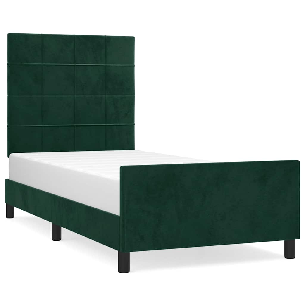 Cadre de lit sans matelas vert foncé 90x190 cm velours - XIOS