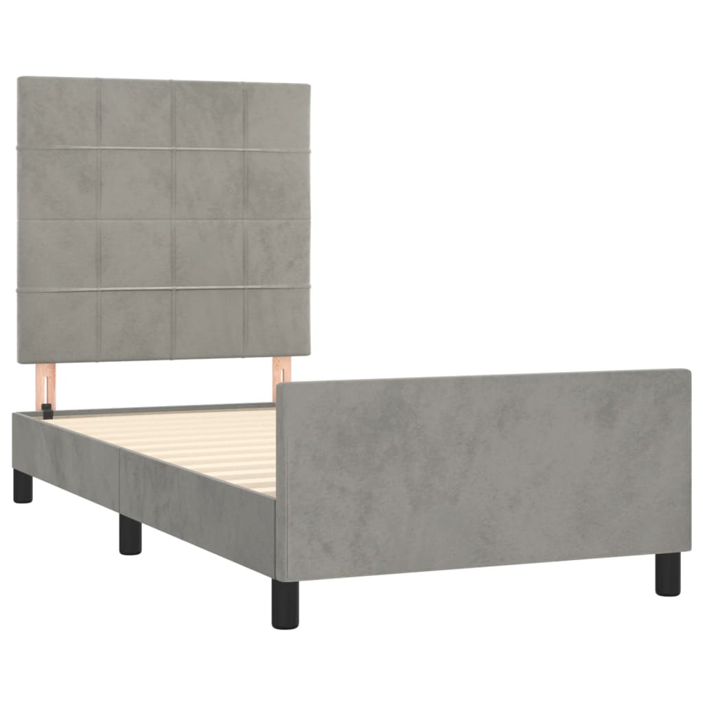 Cadre de lit sans matelas gris clair 90x200 cm velours - XIOS