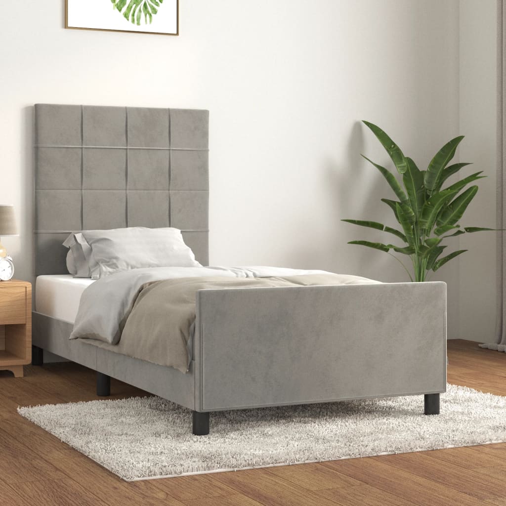 Cadre de lit sans matelas gris clair 90x200 cm velours - XIOS