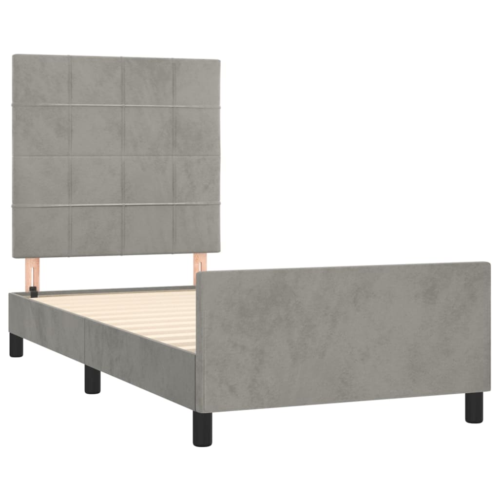 Cadre de lit sans matelas gris clair 100x200 cm velours - XIOS