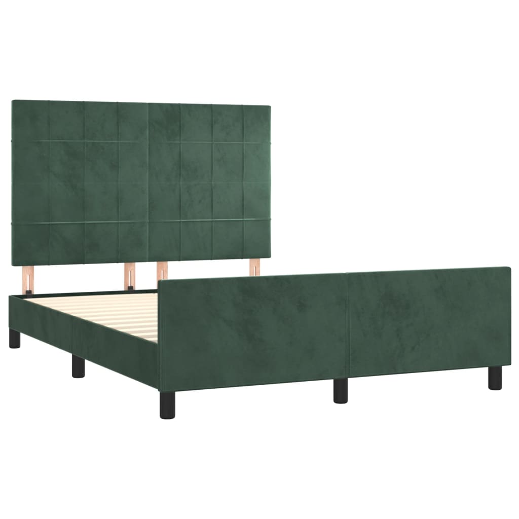 Cadre de lit sans matelas vert foncé 140x190 cm velours