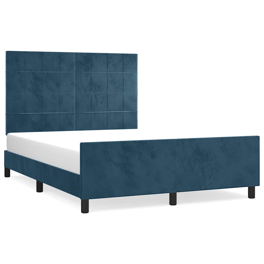 Cadre de lit sans matelas bleu foncé 140x190 cm velours - XIOS