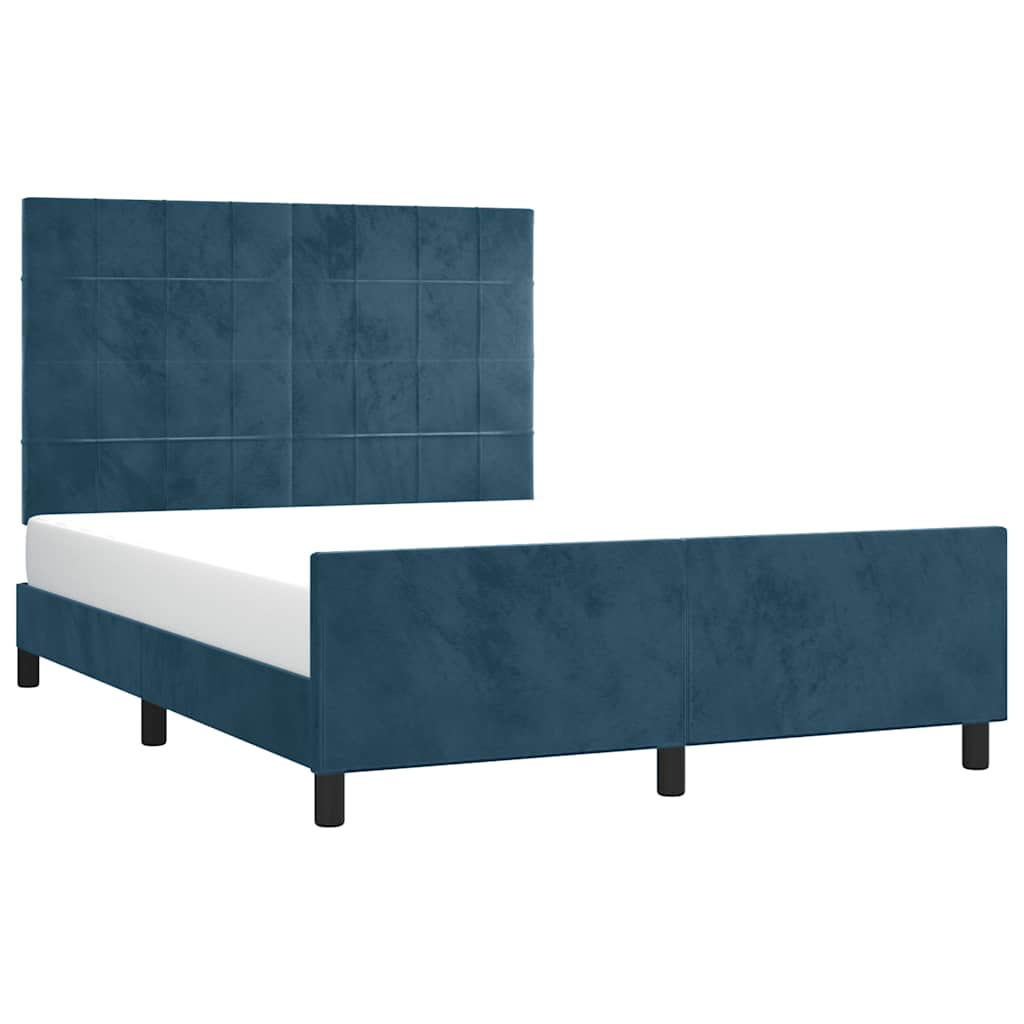 Cadre de lit sans matelas bleu foncé 140x190 cm velours - XIOS