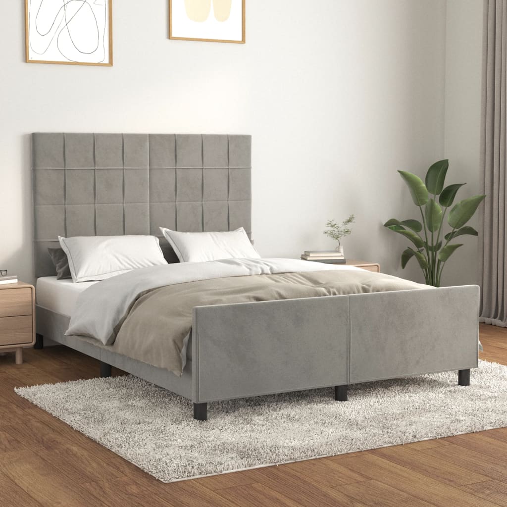 Cadre de lit sans matelas gris clair 140x200 cm velours - XIOS