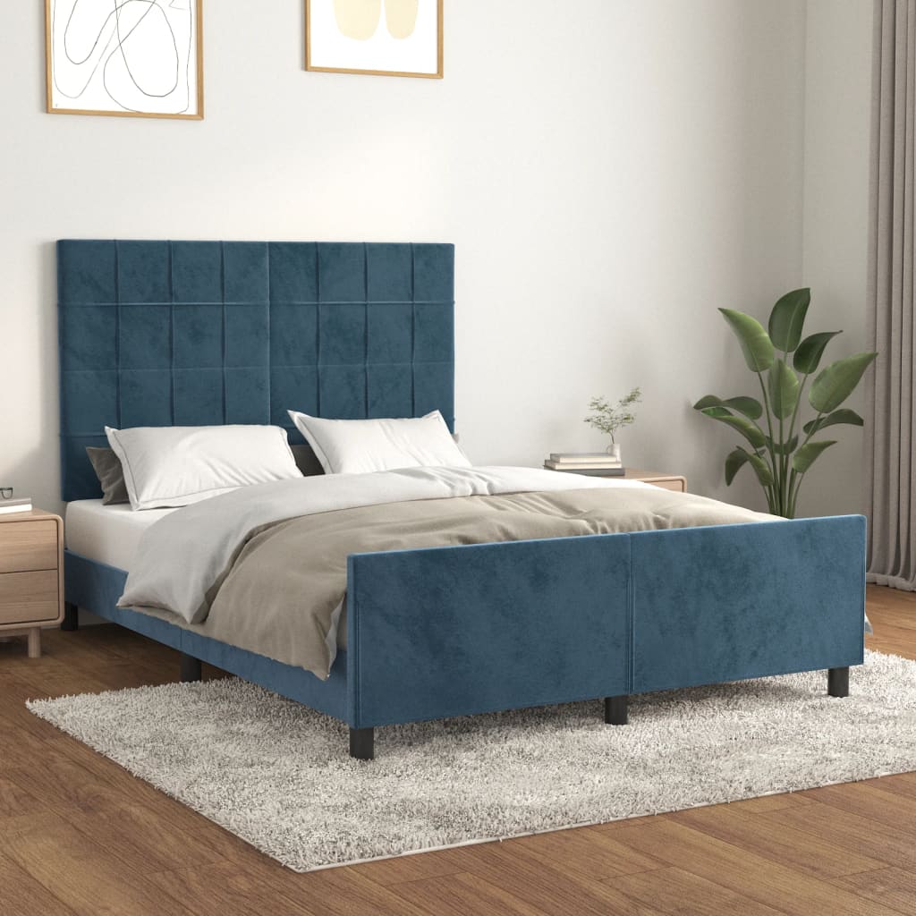 Cadre de lit sans matelas bleu foncé 140x200 cm velours - XIOS