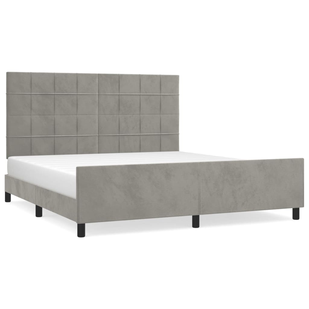 Cadre de lit sans matelas gris clair velours - XIOS