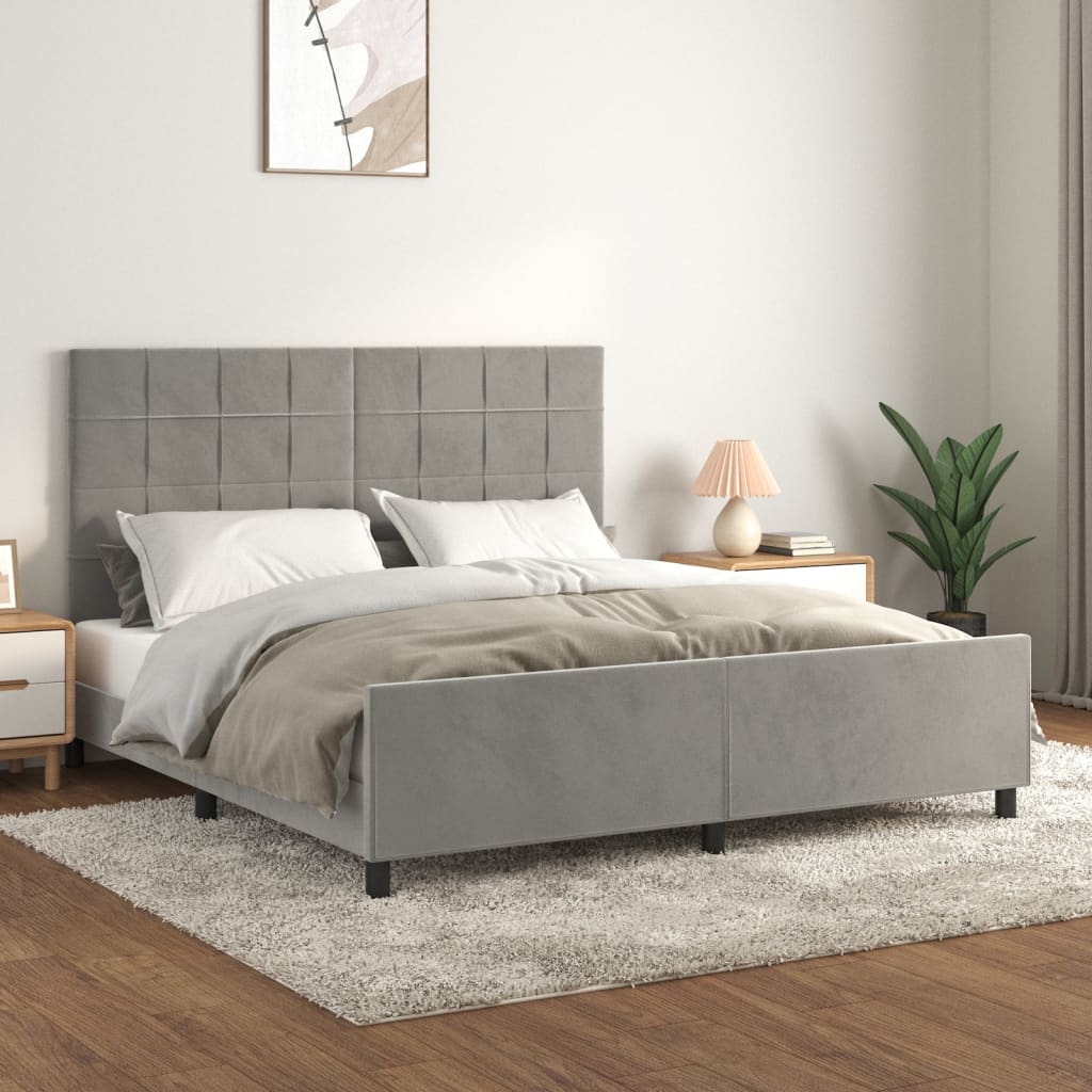 Cadre de lit sans matelas gris clair velours - XIOS