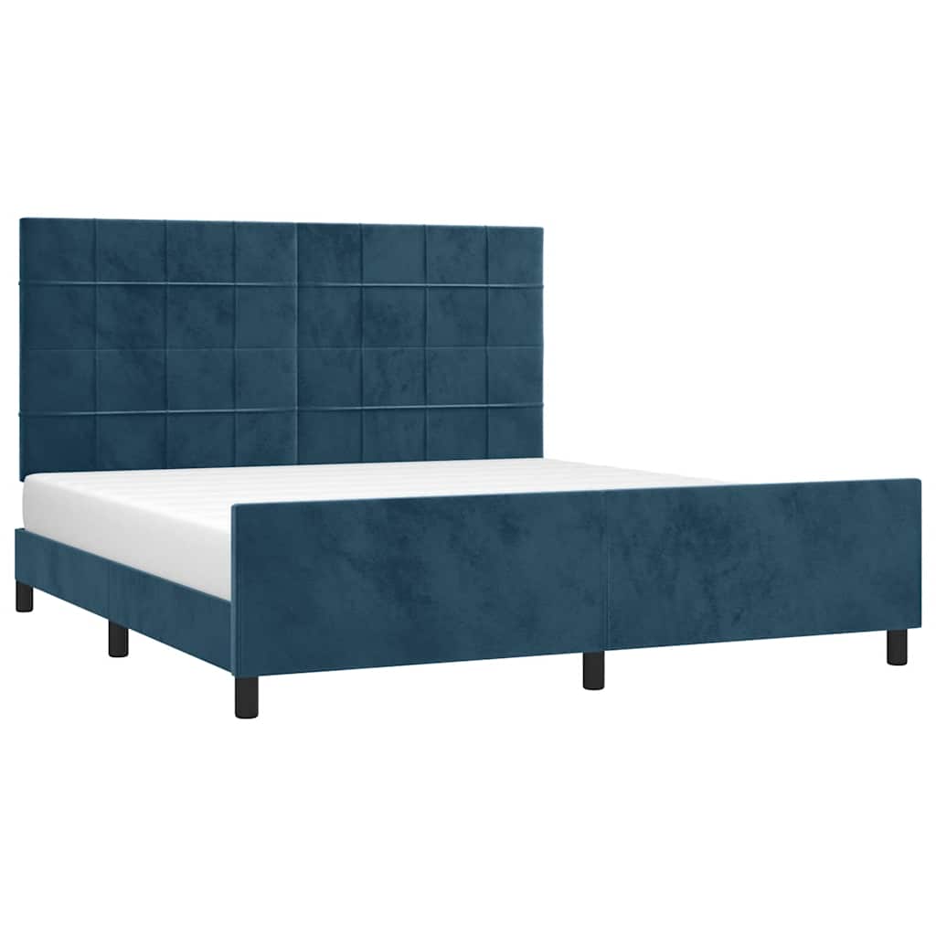 Cadre de lit sans matelas bleu foncé velours - XIOS