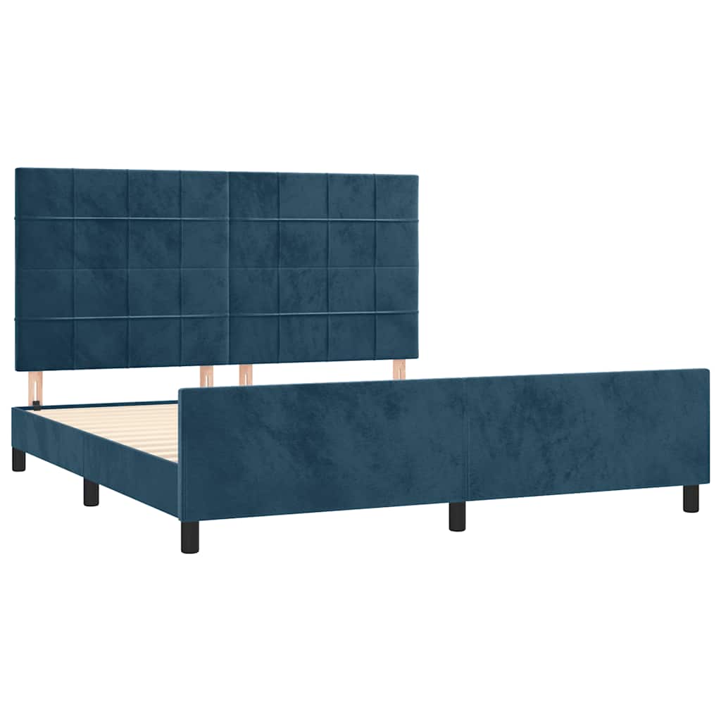 Cadre de lit sans matelas bleu foncé velours - XIOS
