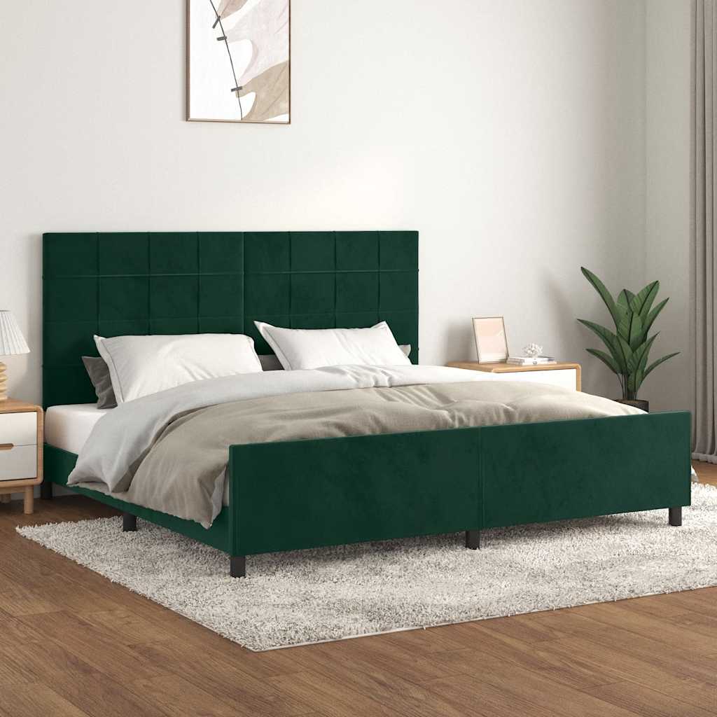 Cadre de lit sans matelas vert foncé 200x200 cm velours - XIOS