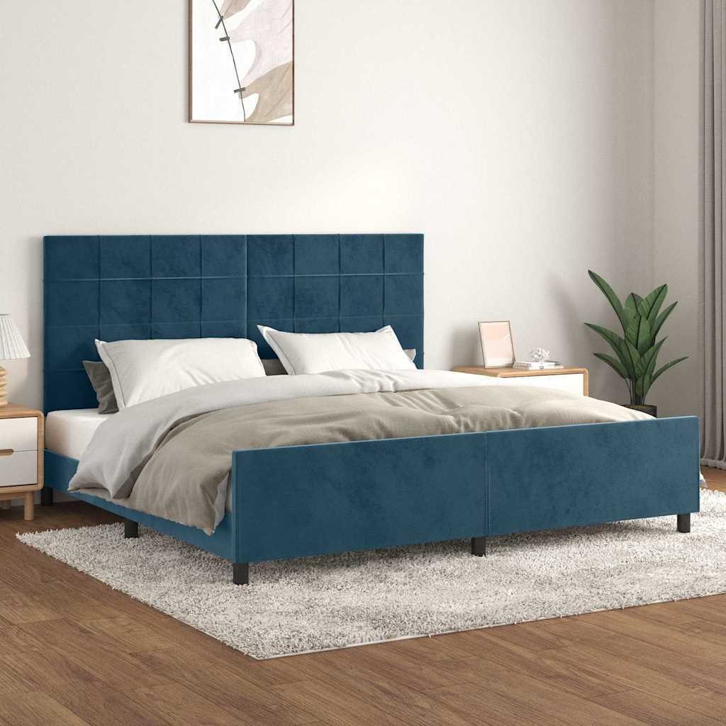 Cadre de lit sans matelas bleu foncé 200x200 cm velours - XIOS