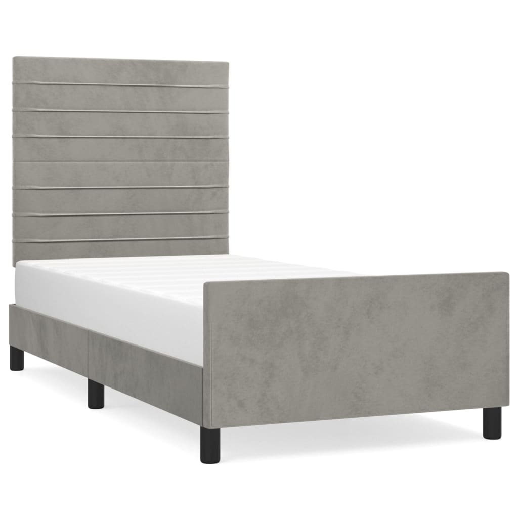 Cadre de lit sans matelas gris clair 90x190 cm velours - XIOS