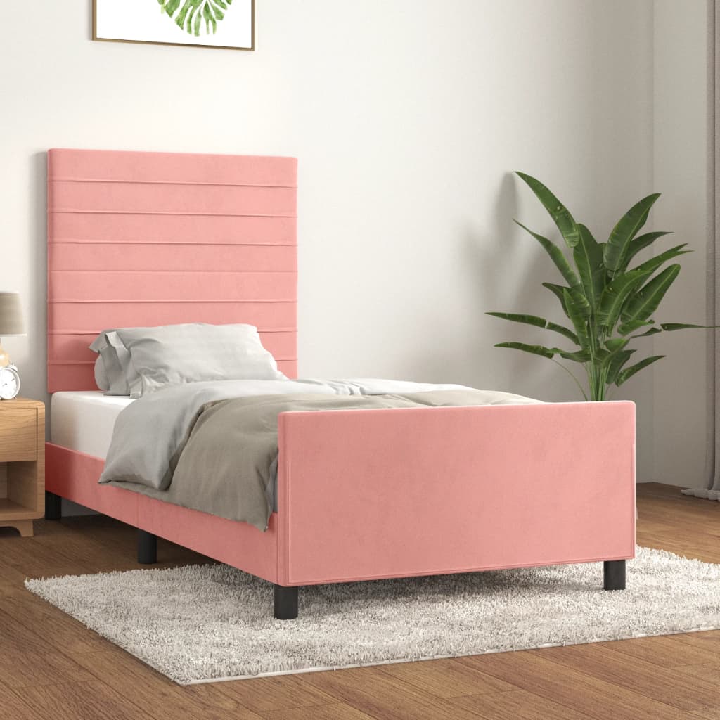 Cadre de lit sans matelas rose 90x200 cm velours - XIOS