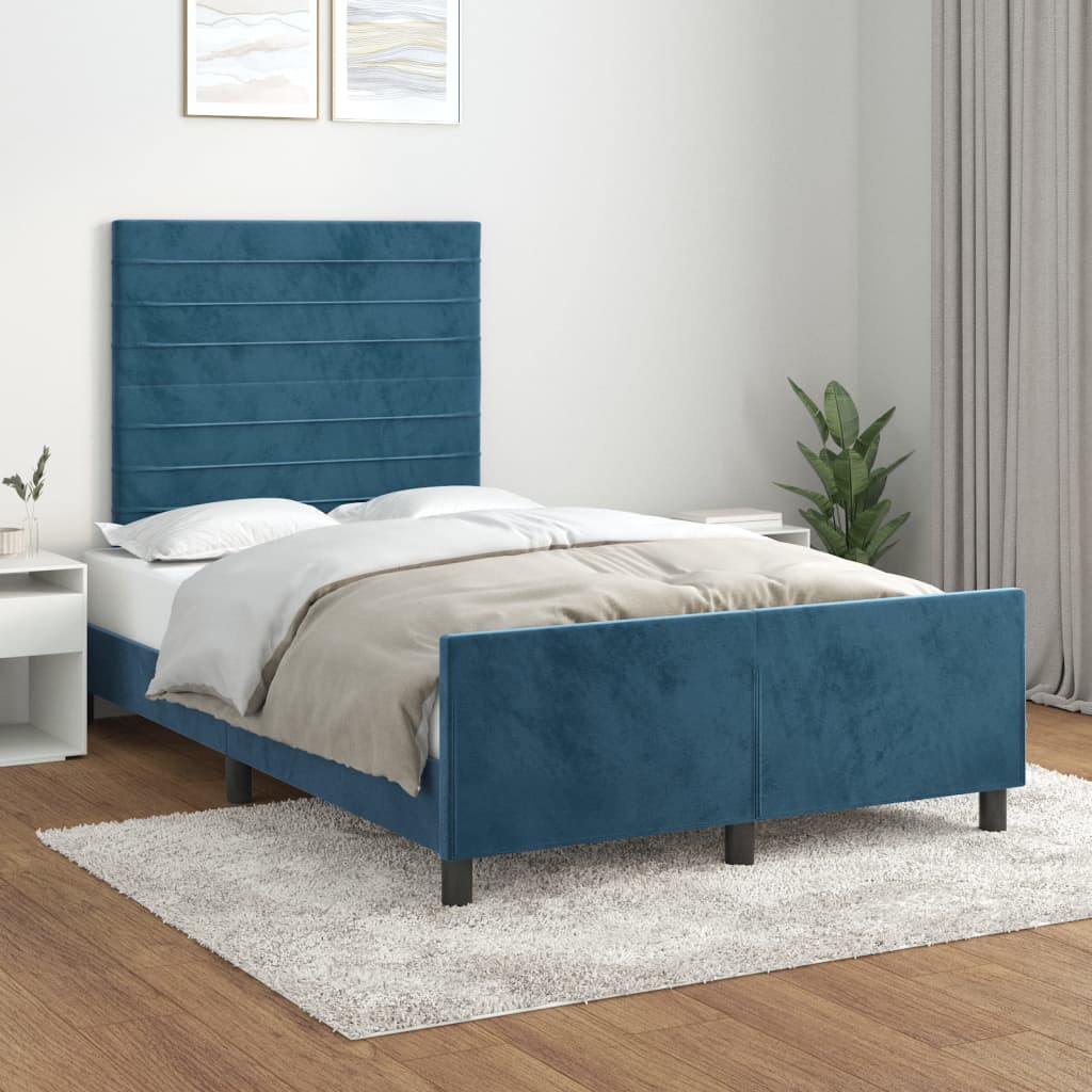 Cadre de lit sans matelas bleu foncé 120x200 cm velours - XIOS
