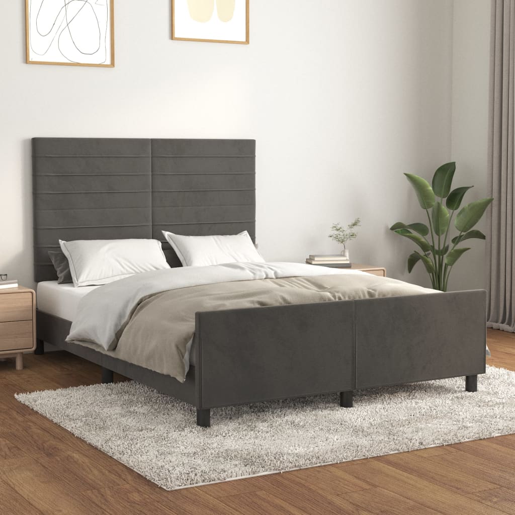 Cadre de lit sans matelas gris foncé 140x190 cm velours - XIOS