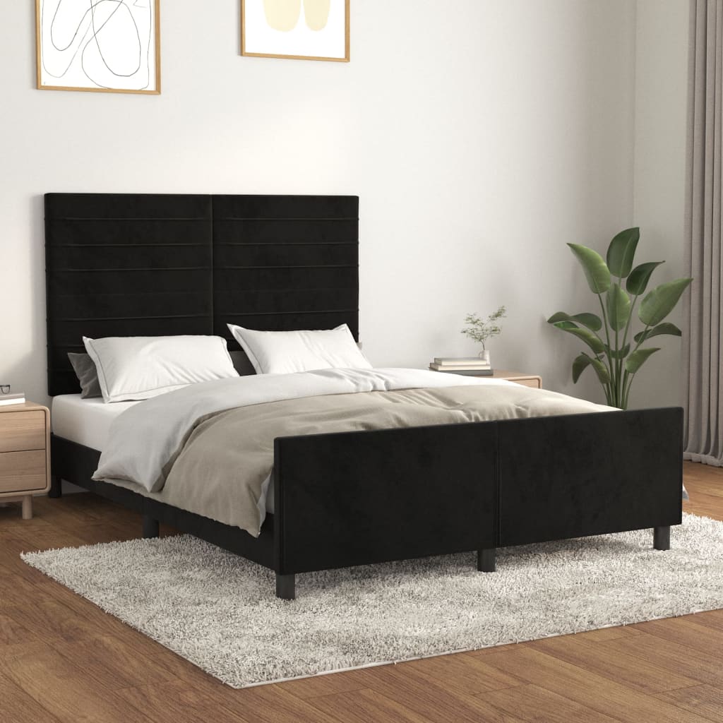 Cadre de lit sans matelas noir 140x190 cm velours - XIOS