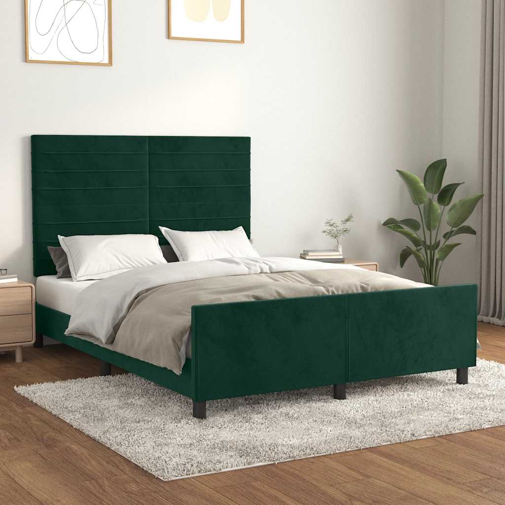 Cadre de lit sans matelas vert foncé 140x190 cm velours - XIOS