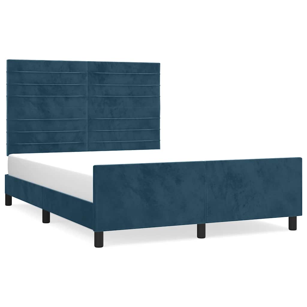 Cadre de lit sans matelas bleu foncé 140x190 cm velours - XIOS