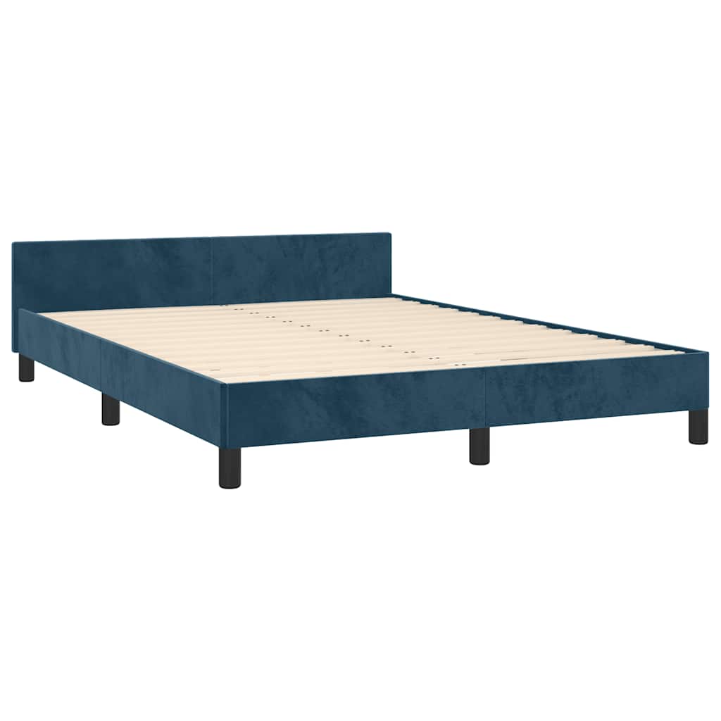 Cadre de lit sans matelas bleu foncé 140x190 cm velours - XIOS