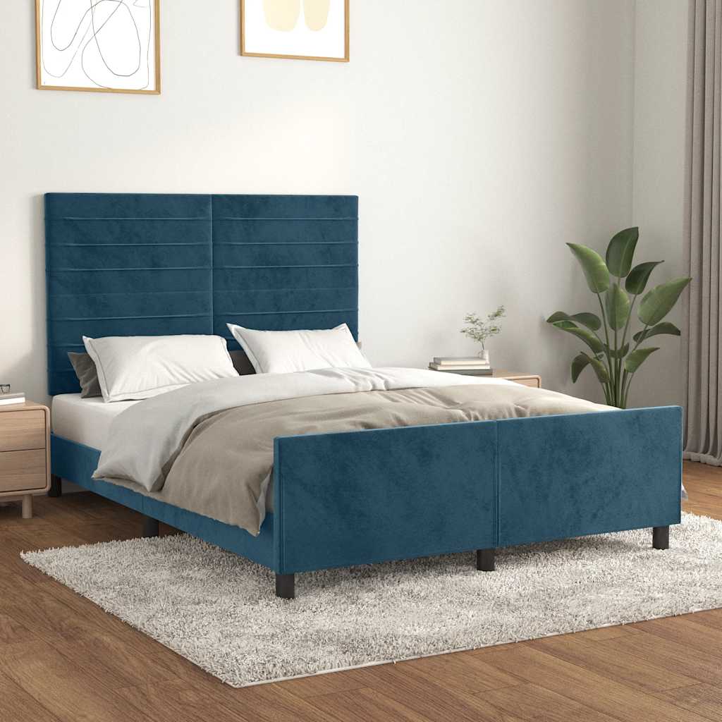 Cadre de lit sans matelas bleu foncé 140x190 cm velours - XIOS