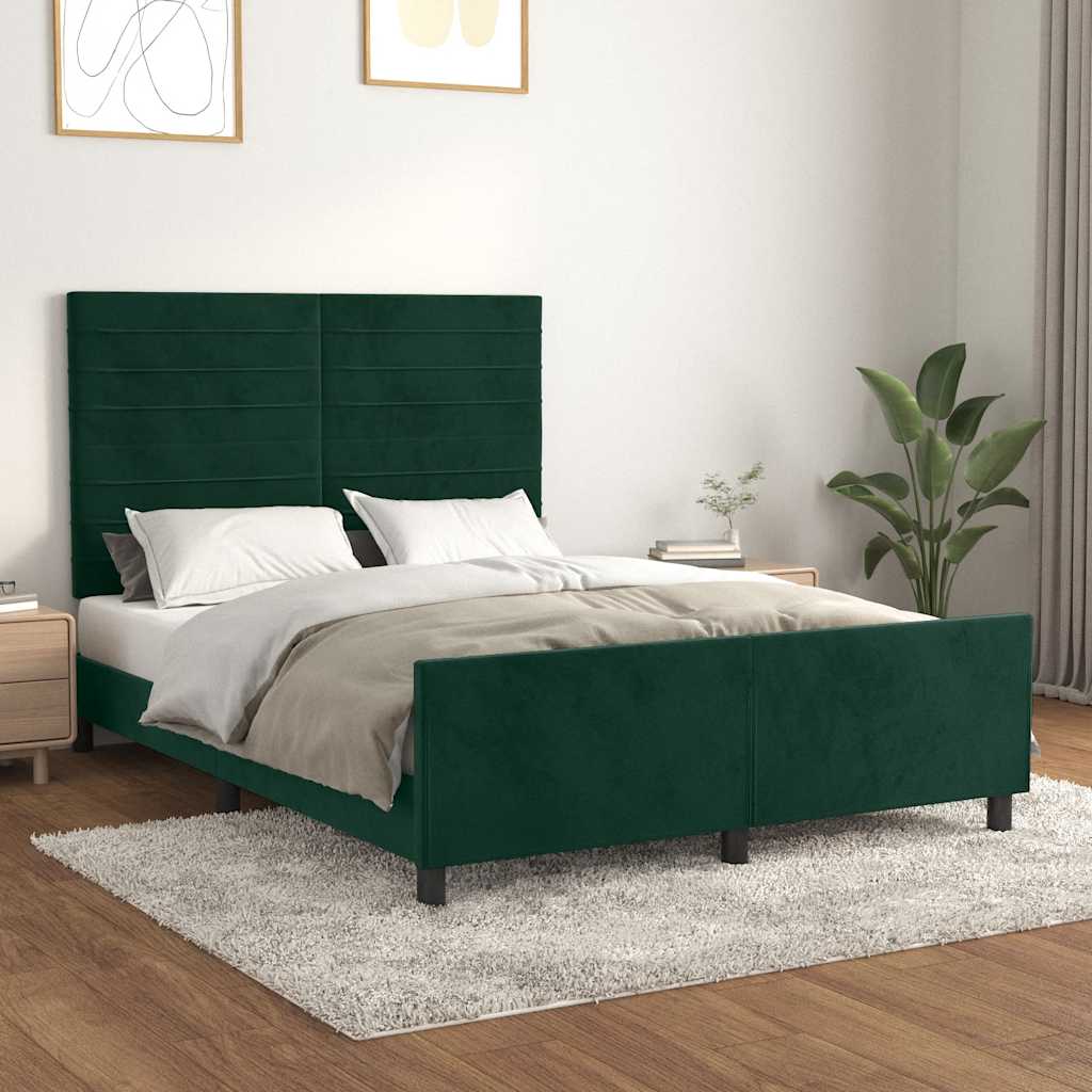 Cadre de lit sans matelas vert foncé 140x200 cm velours - XIOS