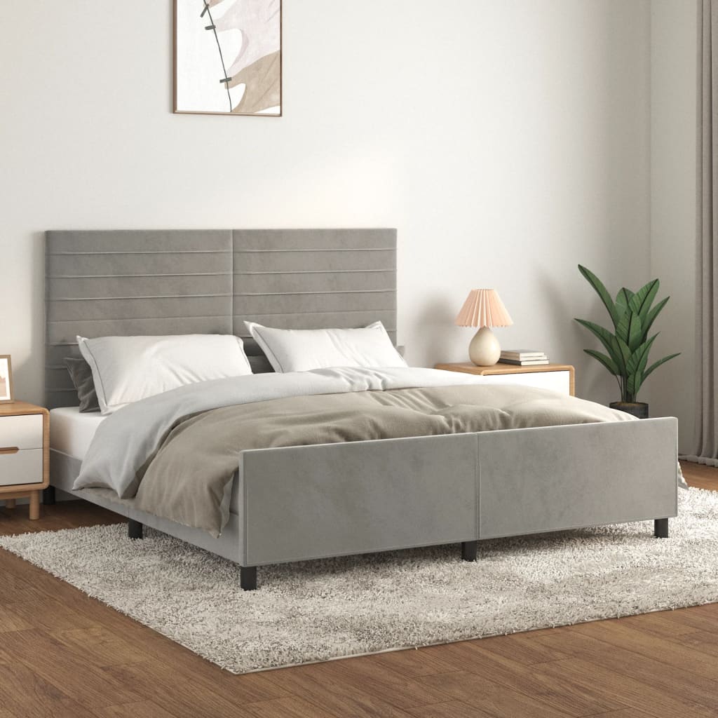 Cadre de lit sans matelas gris clair 160x200 cm velours - XIOS