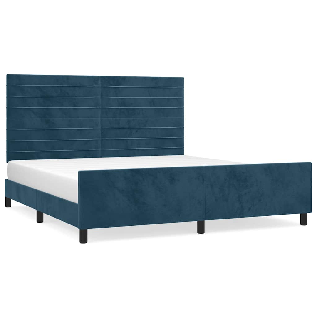 Cadre de lit sans matelas bleu foncé 160x200 cm velours - XIOS