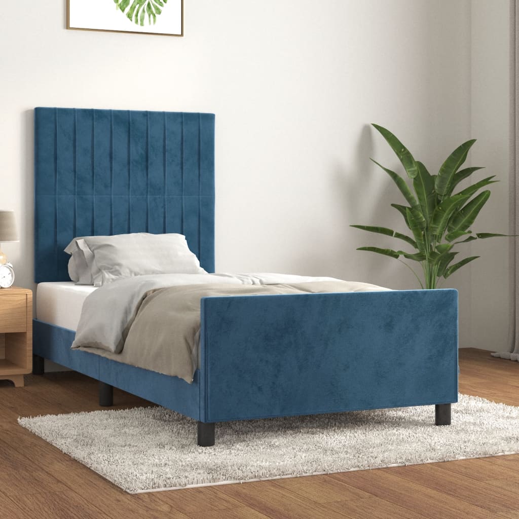 Cadre de lit sans matelas bleu foncé 80x200 cm velours - XIOS