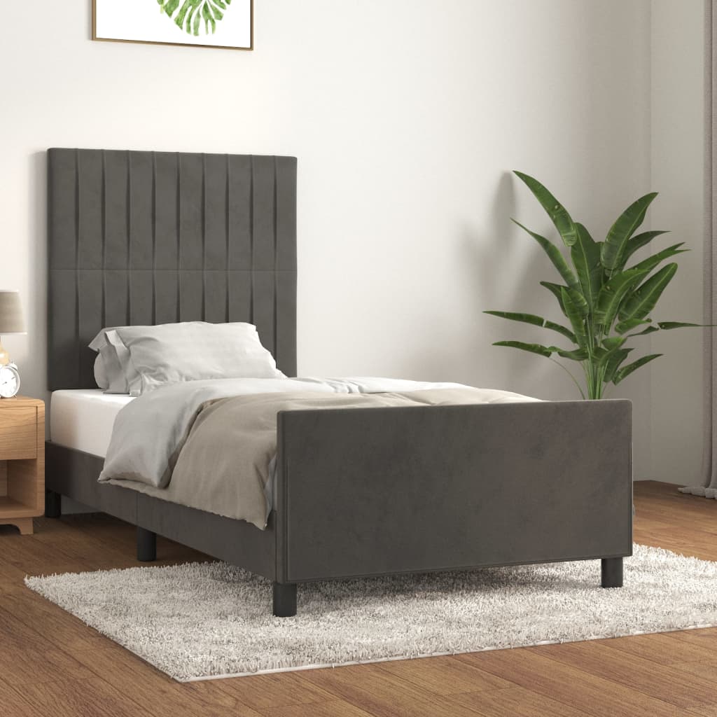 Cadre de lit sans matelas gris foncé 90x190 cm velours - XIOS