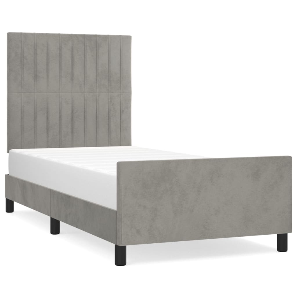 Cadre de lit sans matelas gris clair 100x200 cm velours - XIOS