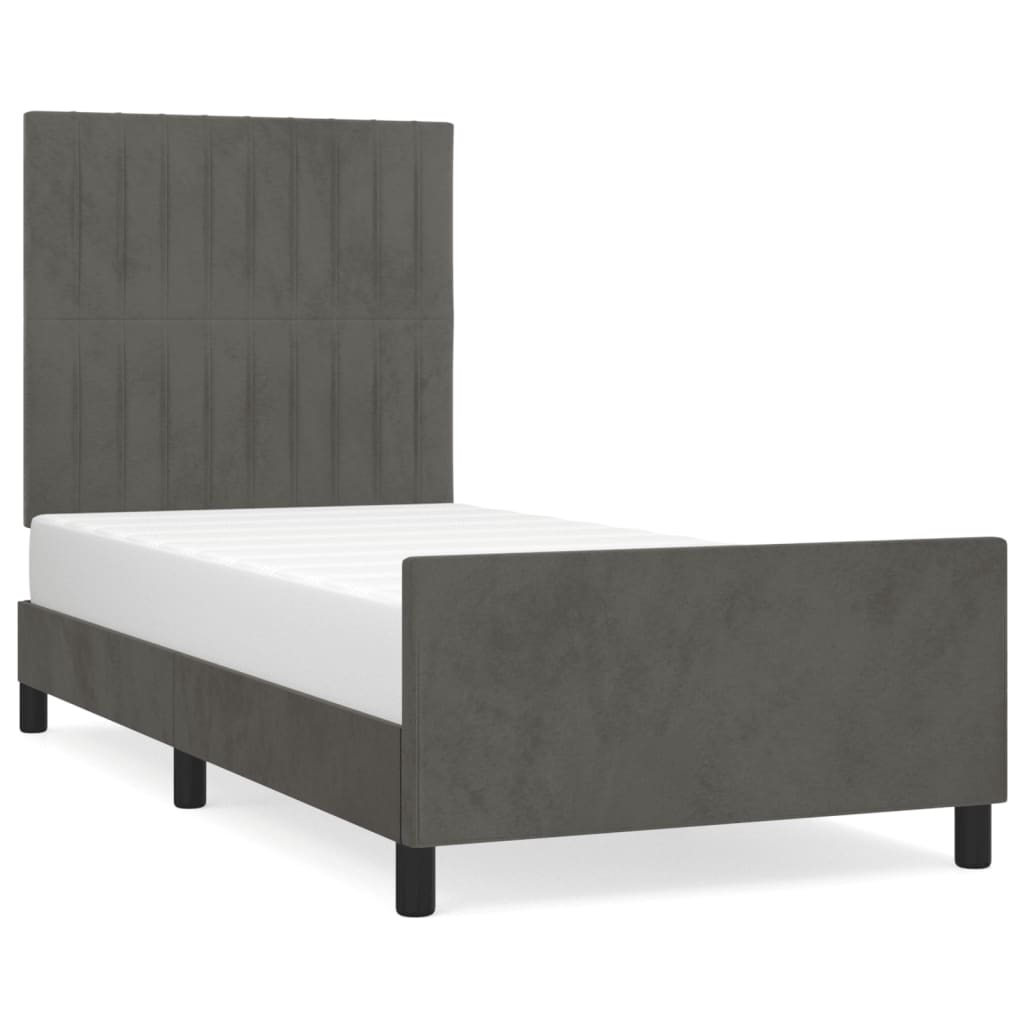 Cadre de lit sans matelas gris foncé 100x200 cm velours - XIOS