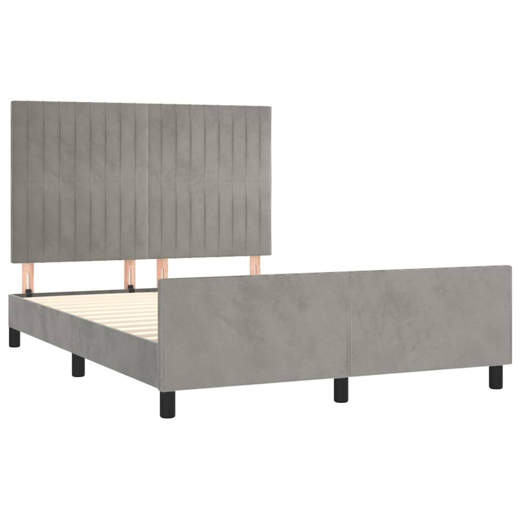Cadre de lit sans matelas gris clair 140x190 cm velours - XIOS